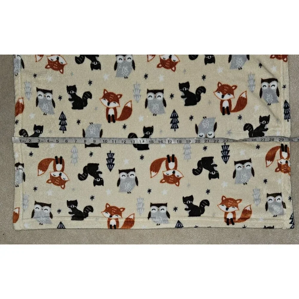 Parent's Choice Brown Fleece Baby Blanket Woodland Fox Squirrel Owl Tree 30x35